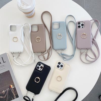 Suitable For IPhone 14 Pro Phone Case IPhone 13 Lychee Pattern Card Insertion Beauty Mirror Diagonal Cross Rope Leather Case