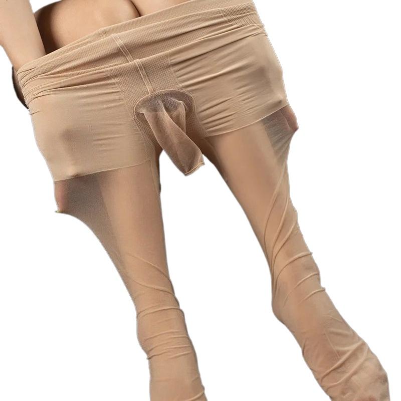 Large Size Sexy Men Pantyhose See Through Nightwear Elastic Transparent Bulge Pouch Tights Ultrathin Seamless Smooth Stockings