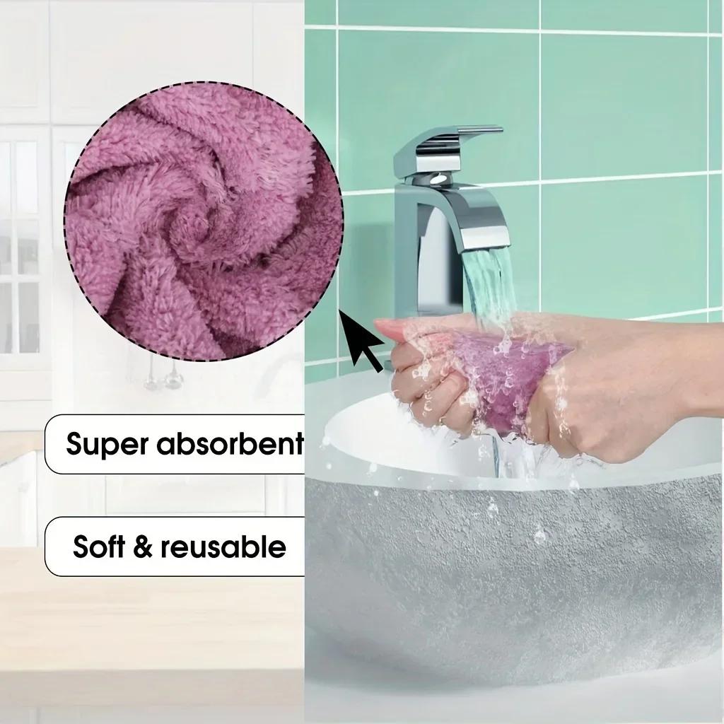 1/3Pcs Kitchen Dish Towels Dish Cloths Absorbent Kitchen Towels Coral Velvet Dishcloths Nonstick Oil Fast Drying Washcloths