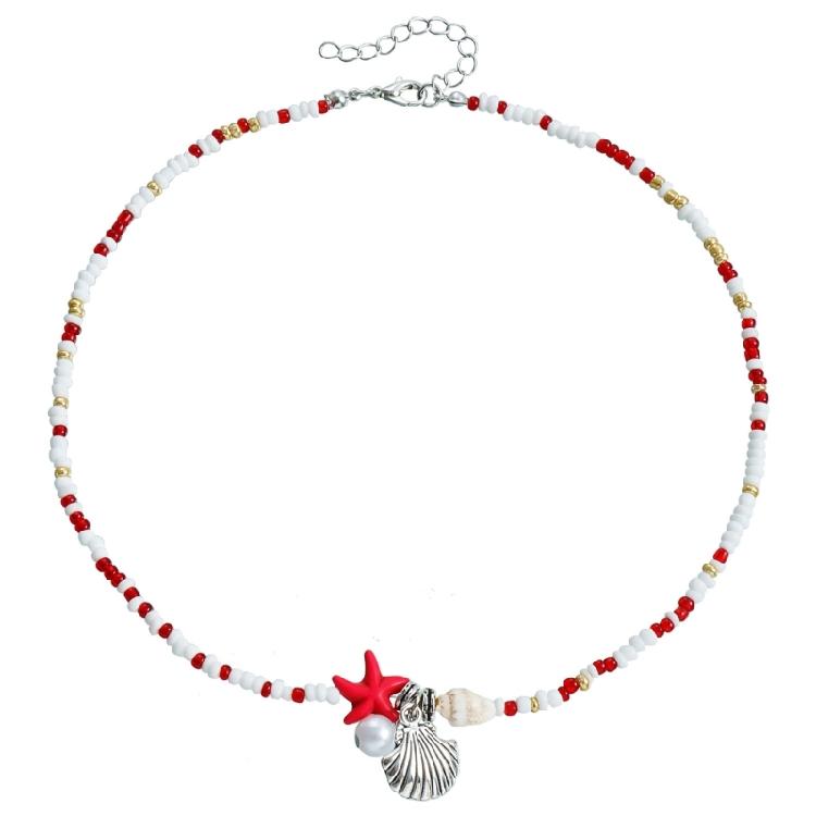 Trendy Beaded Choker Necklace Chic Starfish Pendant Necklace Adornment Elegant Beaded Neck Chain Jewelry 1