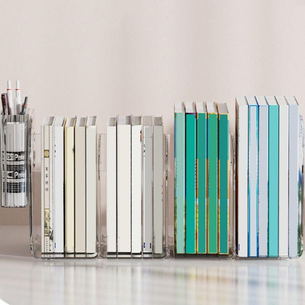 Simple Acrylic Book Stand Save Space Clear Bookshelf Portable Divided Book Stand  Student Use