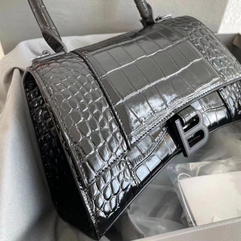 High-end B-style Hourglass Bag Genuine Leather Croc-embossed Handbag Retro Luxury Crossbody Women