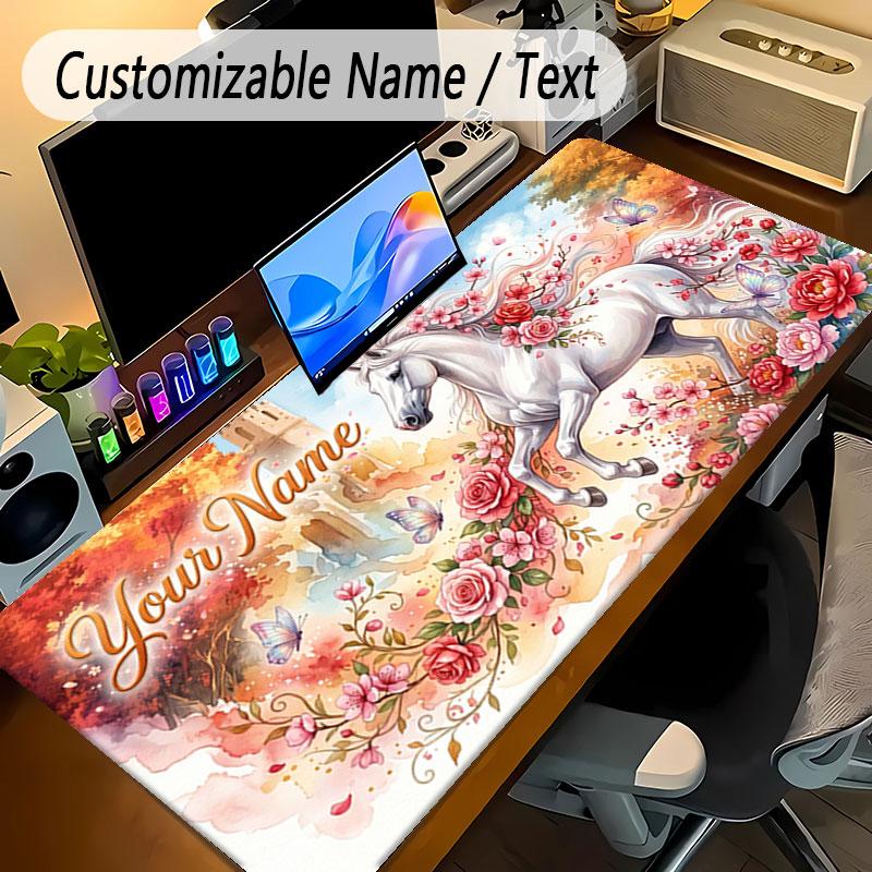 Horse Theme Personalized Mouse Pad Custom Name Text Non Slip Desk Pad For Laptop Office Desktop