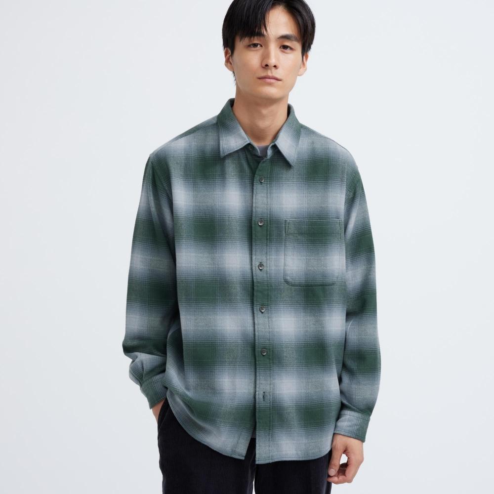 

Фланелевая рубашка в клетку UNIQLO с длинными рукавами, стандартный воротник, L