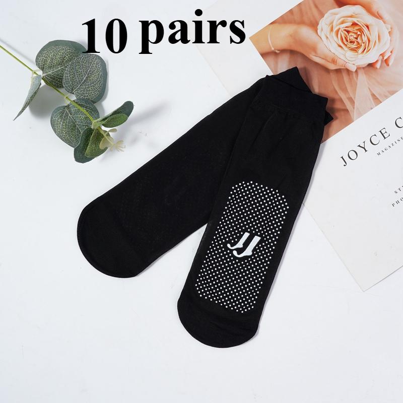 Zestaw 3/5/10 par Damskie krótkie skarpetki jedwabne z silikonowym nadrukiem antypoślizgowym, Niewidoczne, Przezroczyste, Odporne na zaciągnięcia, Masujące stopy