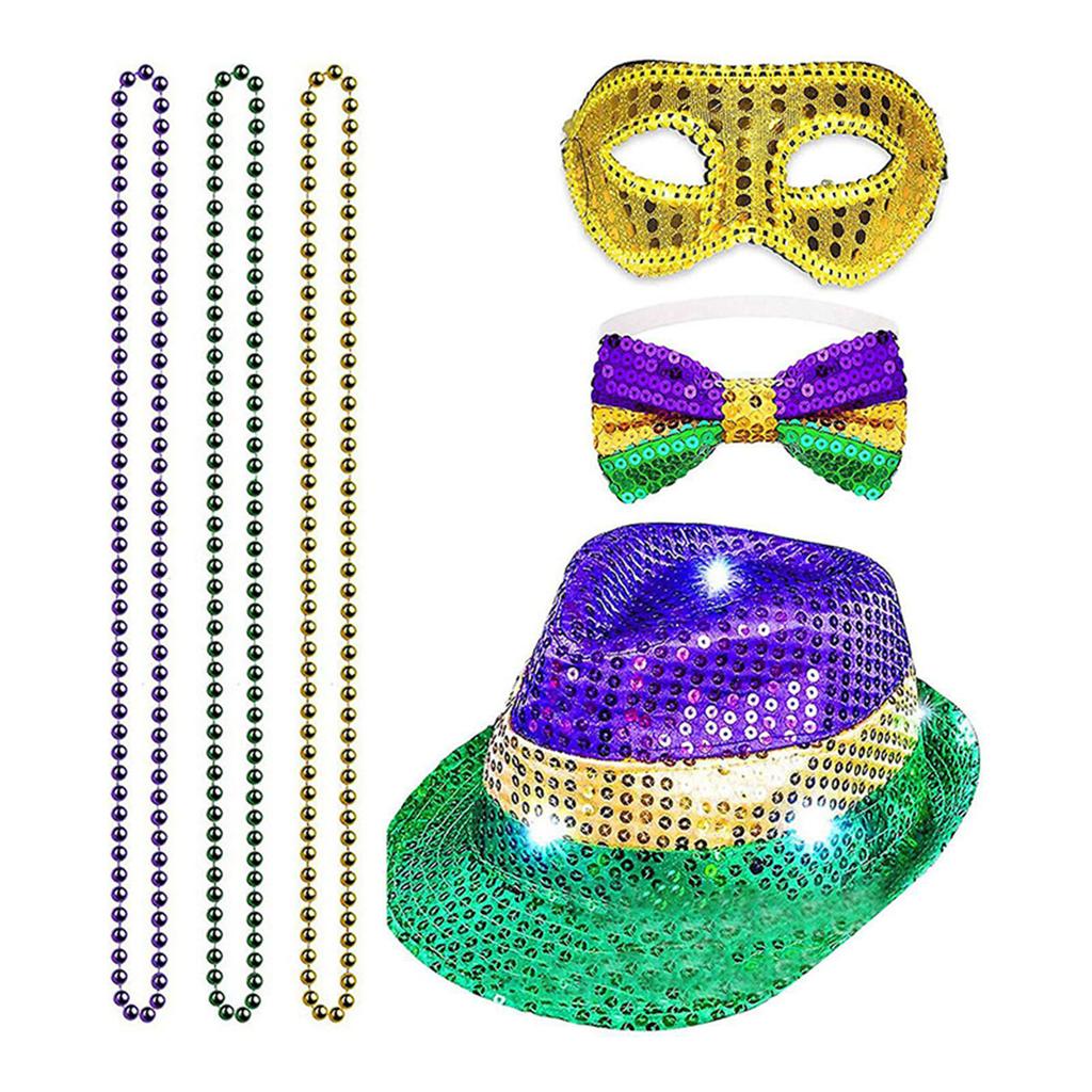 Mardi Gras Celebration Costume Hat Masquerade Mask Festival Theme Party Sequins Fedora Hat Carnival Party Accessories