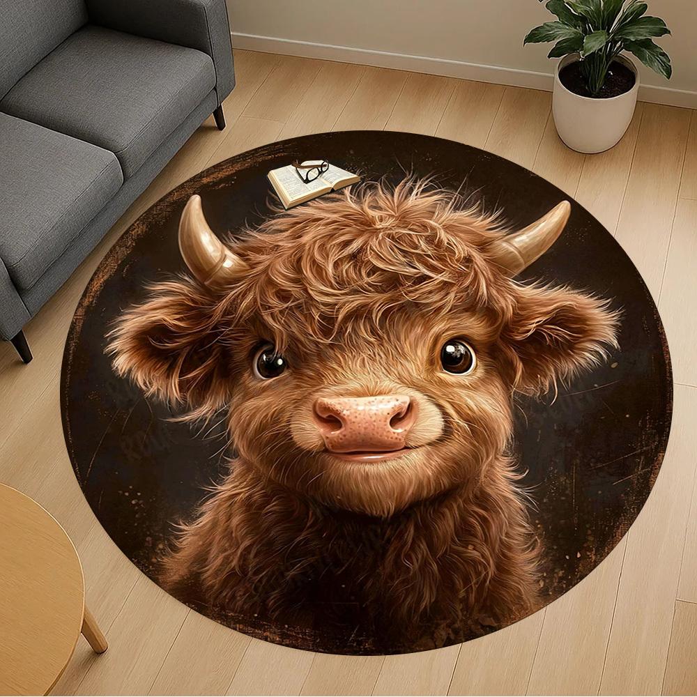 1PC highland cow Office Round Area Rug, Under Office Chairs Bedroom Living Room Home Decor, Carpet for Office -1110072