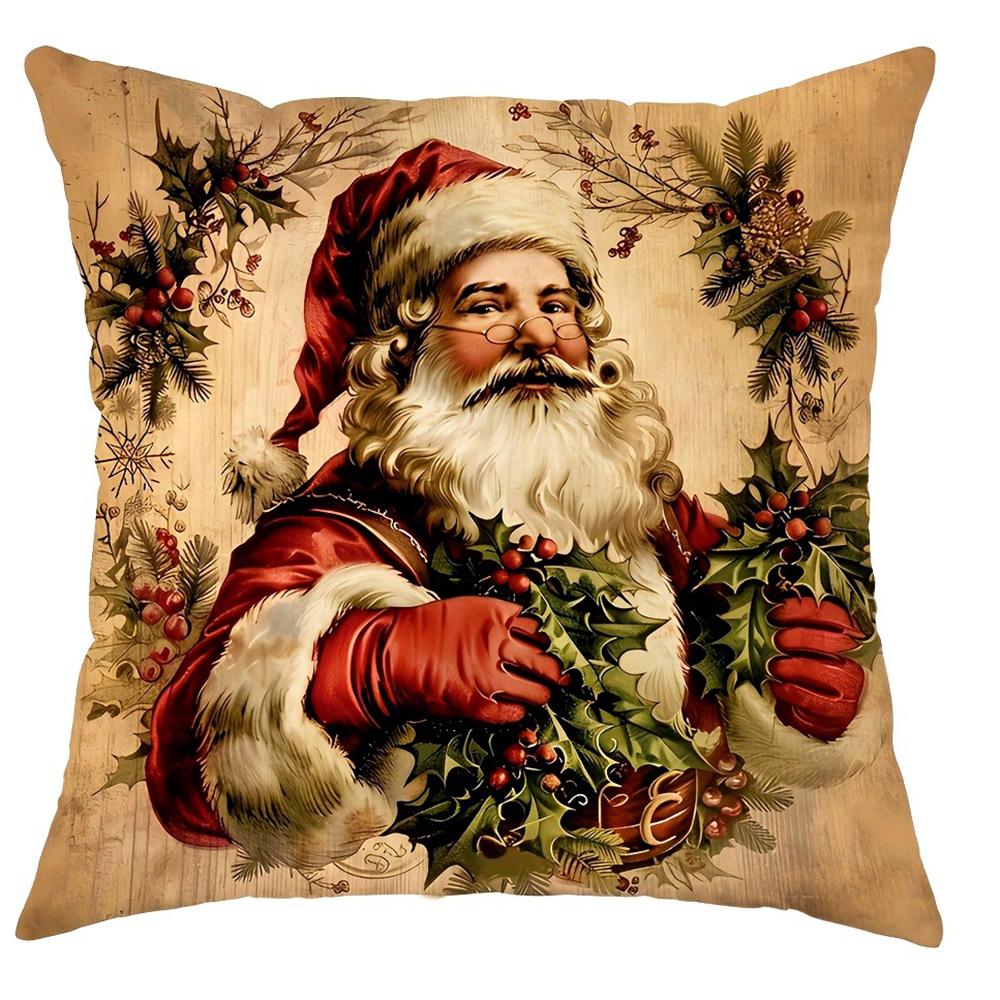 Christmas Decoration Pillow Cover Retro Santa Claus Snowman Pattern Living Room Sofa Cushion Cover Home Farmhouse Decoration