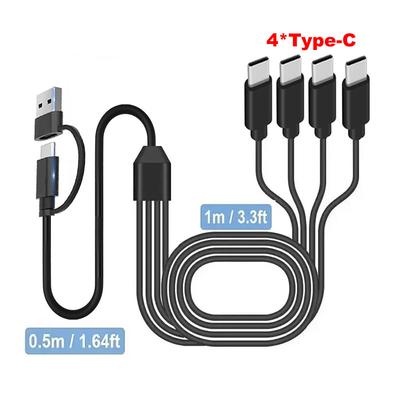 Câble de charge multiple répartiteur USB C, cordon de charge USB A/C vers Type C, avec 4 connecteurs Type C pour téléphones portables, tablettes et plus