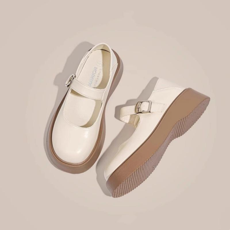 Mary Jane women's shoes 2025 new summer British small leather shoes round head one-word buckle belt thick sole shallow mouth single shoes children