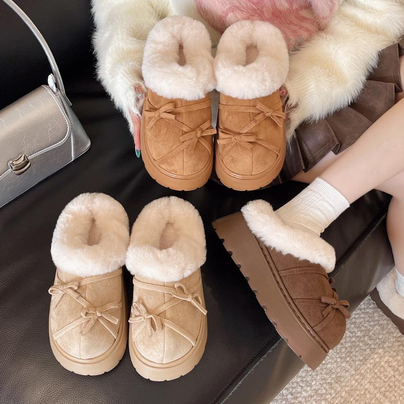 Women's Thick-soled Large Size Thickened Winter Warm Fur One Snow Boots Padded Lining Ankle Boots Non-slip Hiking Sports Cotton Slippers