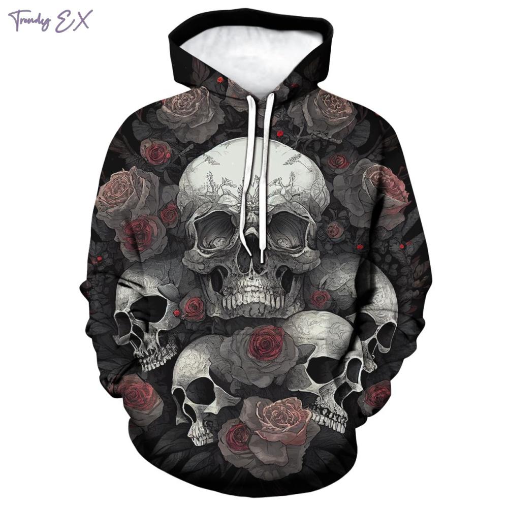 Men's Sweatshirt 3D Skull Digital Print Street Fashion Pullover Hoodies Outdoor Sport Long Sleeves Kangaroo Pocket Men's Hoodies