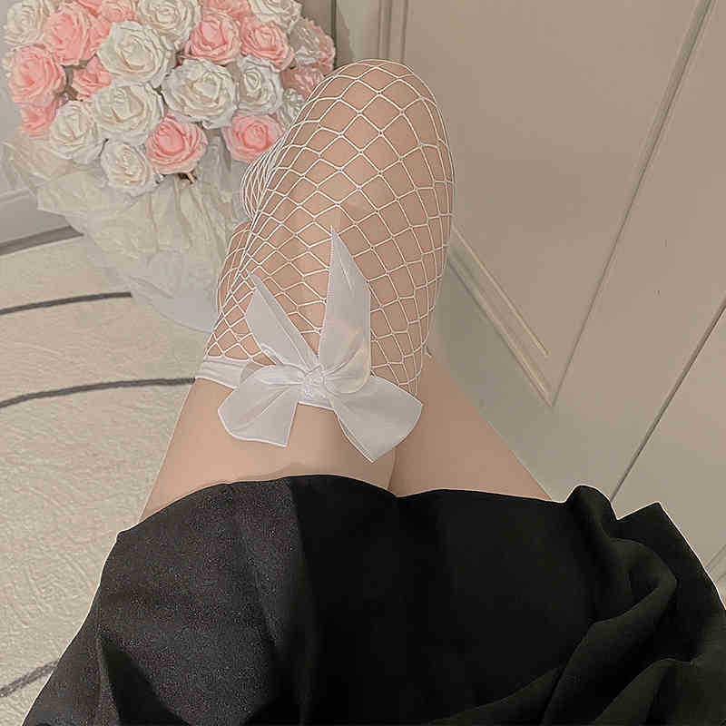 Women's Lace Trim Over-the-Knee Black Stockings with Butterfly Design