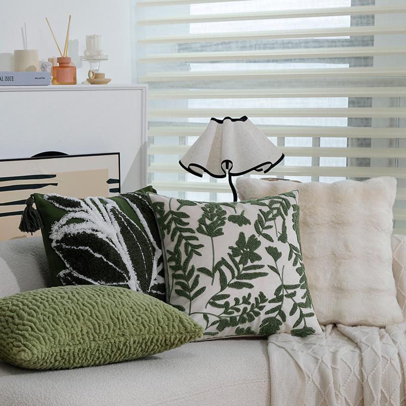 Retro Green Pillow Sofa Pillow Case Bedside Pillow Waist Pillow Model Room B&B Hotel Soft Decoration