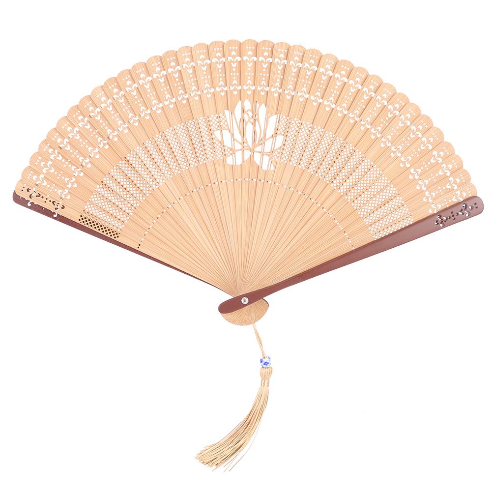 Folding Bamboo Hollow Hand Tassels Fan Summer Hot Day Cooling Tool DecorationBrown