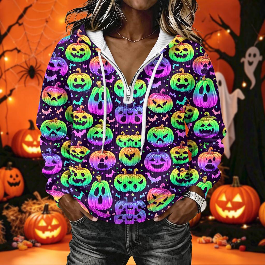 Women's Halloween Print Pullover Hoodie Long Sleeve with