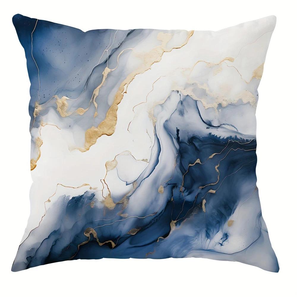 Blue and White Marble Pillowcase, Pillowcase Ultra Soft Polyester Material Living Room Sofa Back Car Pillowcase Decoration