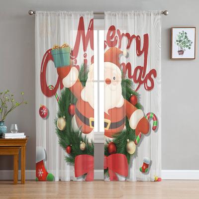 Christmas Santa Claus Gift Tulle Curtains For Living Room Decoration Modern Chiffon Sheer Voile Christmas Curtains