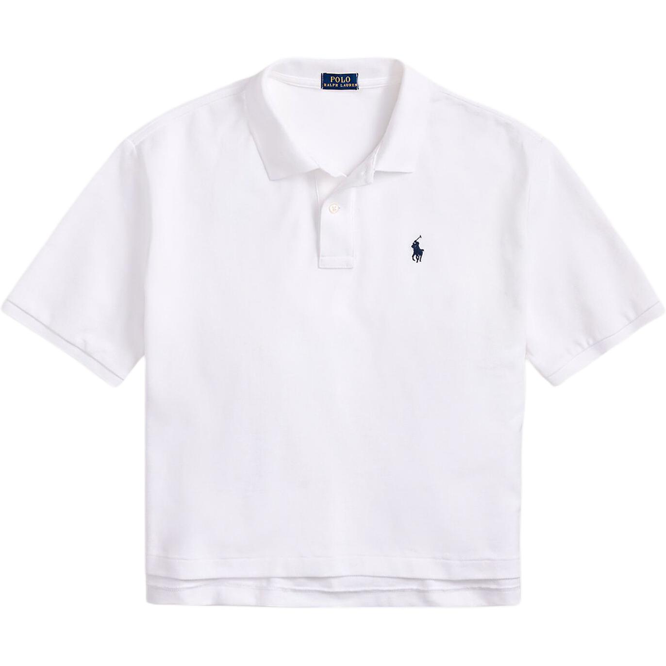 Ralph Lauren SS23 Solid Pony Embroidered Short Sleeve Polo Shirt Women White 211863280002 XL
