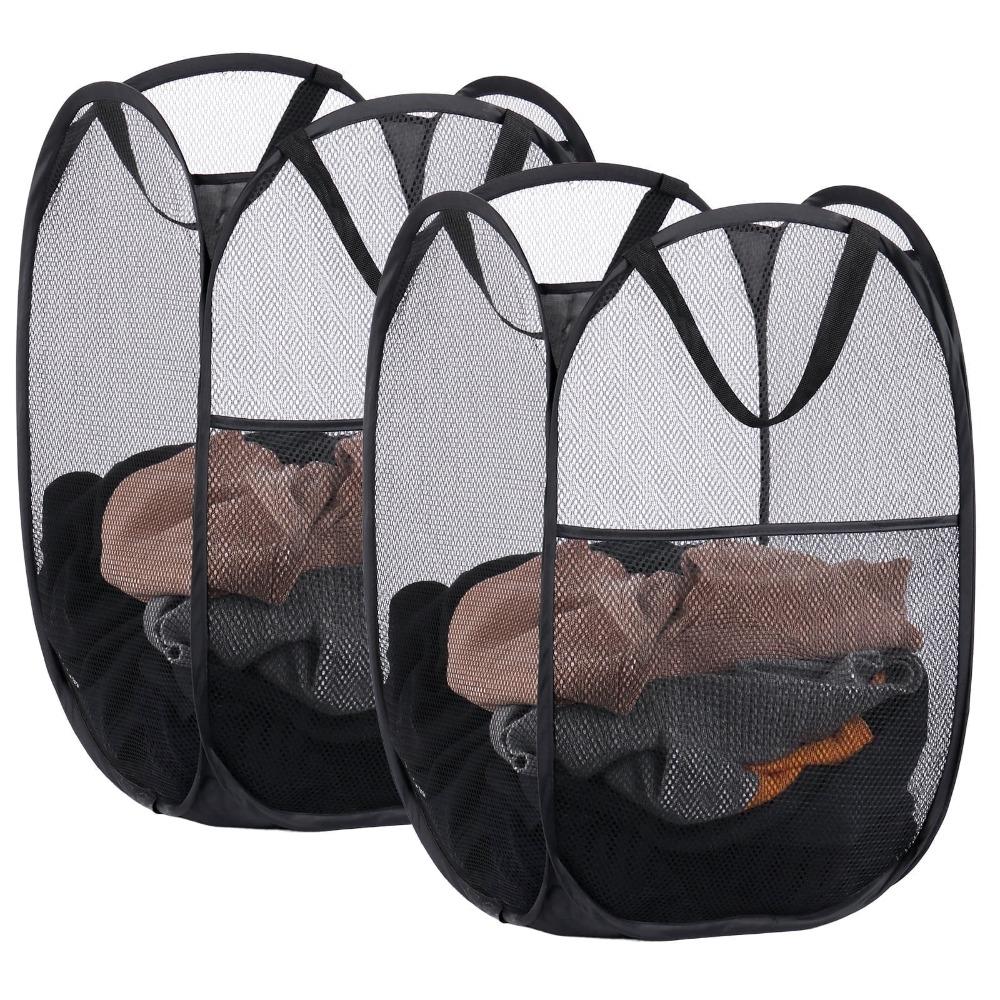 

2-piece pop-up mesh laundry basket, foldable laundry basket, 74 liters, with side pockets 2PCS