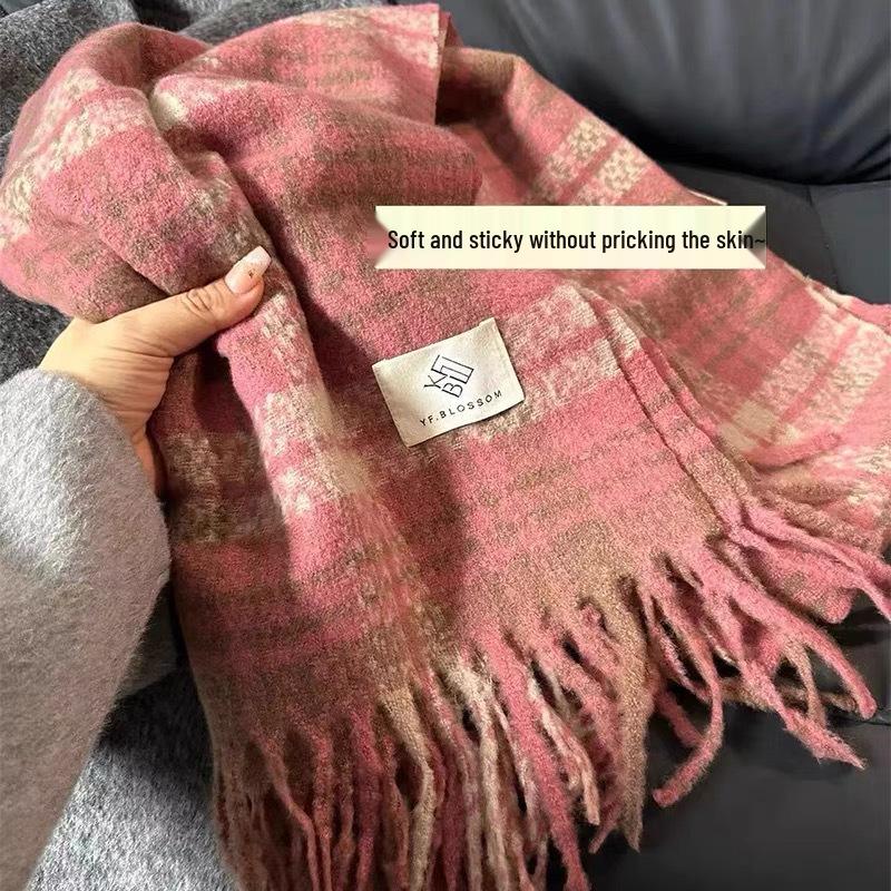 Women's Red Plaid Winter Scarf - Christmas & New Year Style, Thick & Warm, High-End Feel, Versatile Neck Warmer for Students