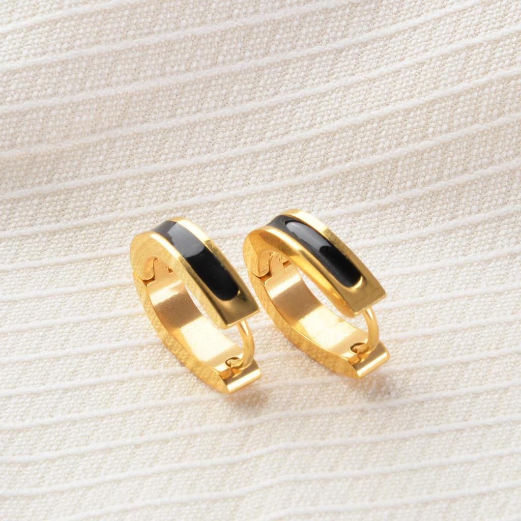 24K Gold-Plated European & American Oval Epoxy Titanium Ear Cuffs: Trendy Slim-Face Earrings