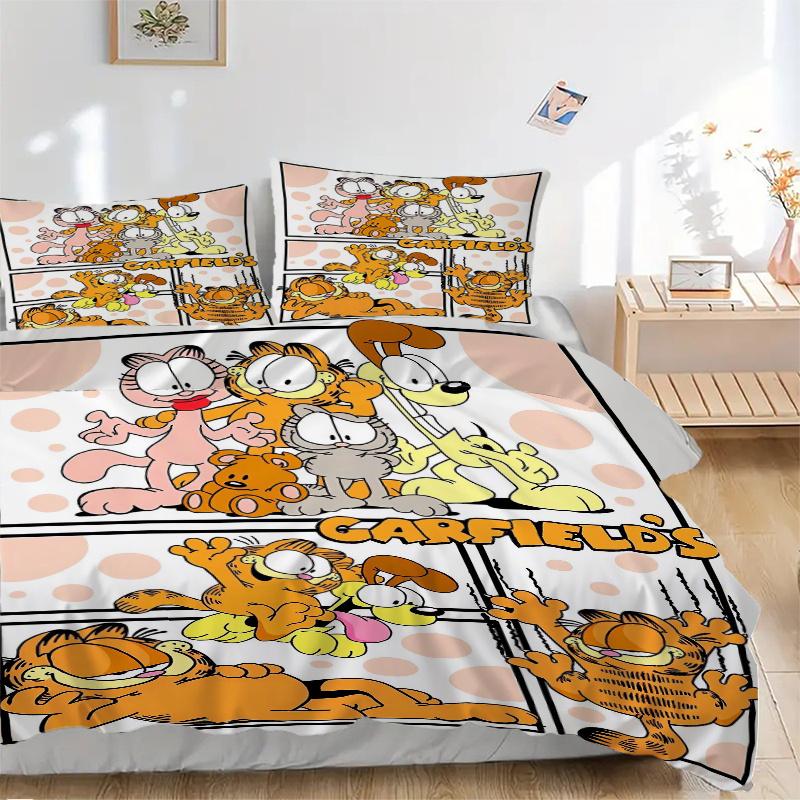 3pcs Garfield's Print Cover Set Ultra Soft, Breathable, and Comfortable Bedding with Stylish Design for Bedroom and Guest Room Decor 1 Cover and 2 Mat