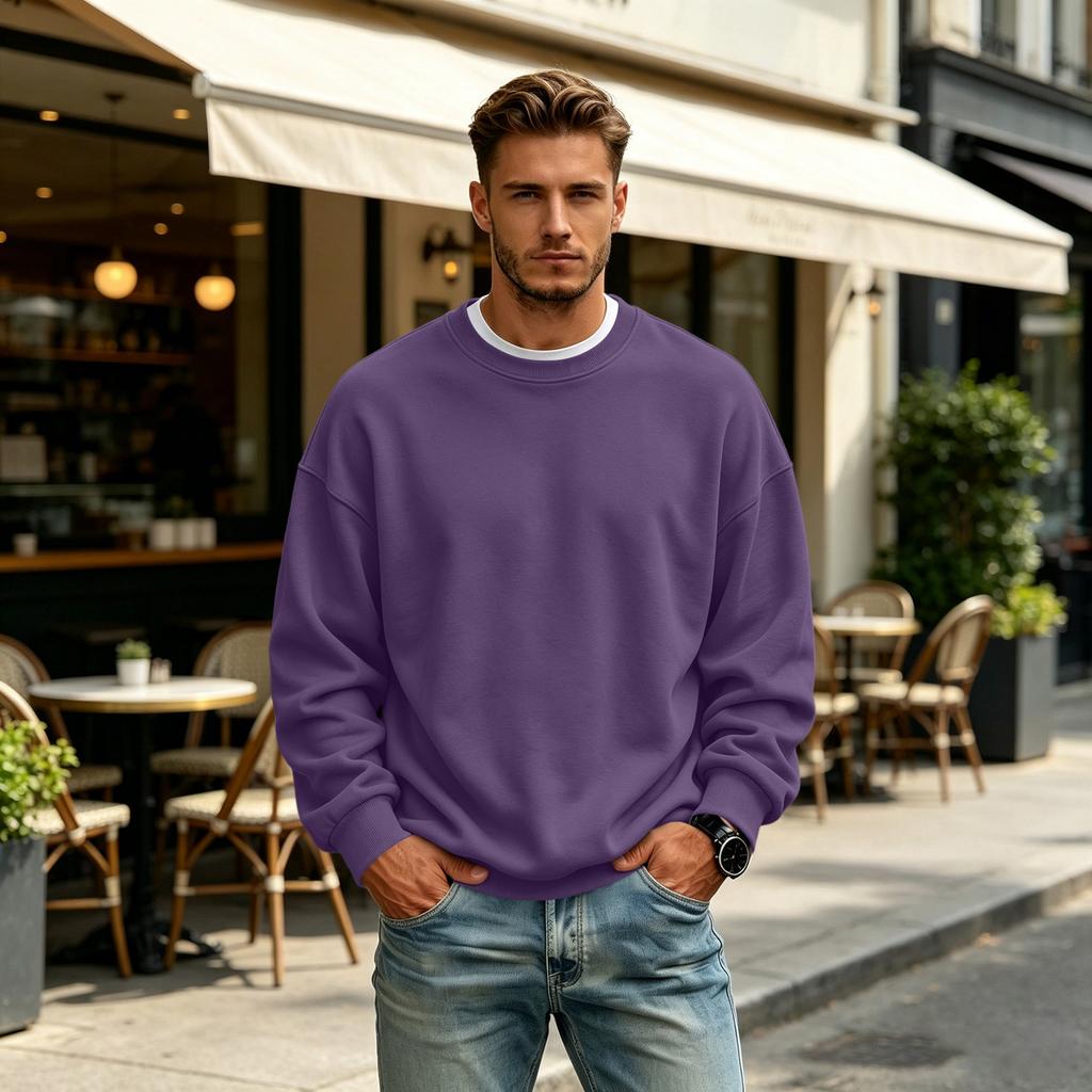 Men's Lined Crewneck Long Sleeve Sweatshirt Casual Loose Fit Pullover for Fall Winter