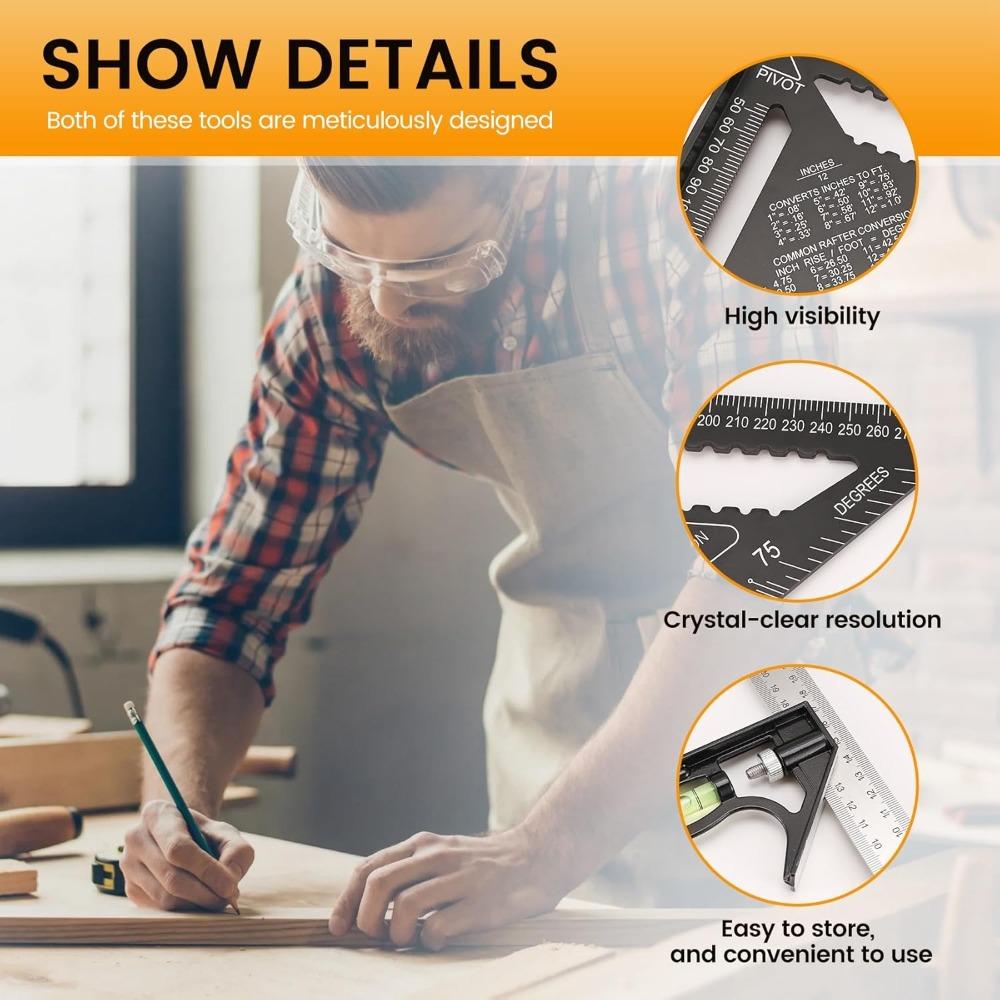 12inch Rafter Square and Combination Triangle Square,Carpenter Square,Woodworking Framing Square,Ruler Protractor Layout