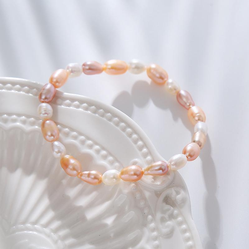 Colorful Elastic Freshwater Pearl Bracelet with Rice Beads - Perfect Promotional Gift for Women