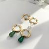 Vintage Transparent Green Natural Stones Teardrop Dangle Earrings for Women Simple Stainless Steel 18K Gold Plated Hoops Huggies
