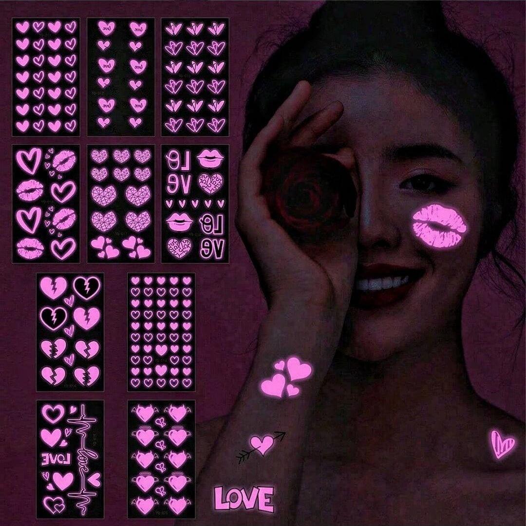 

10-Piece Set: Neon Party Stickers (Music / Heart Style), Suitable For Music Festivals And Parties
