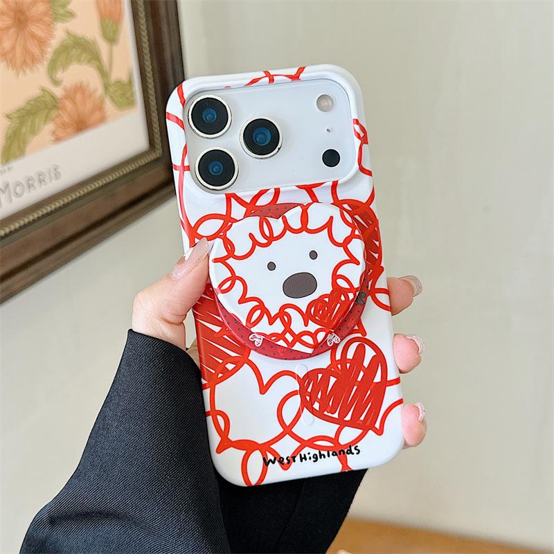 Graffiti Heart Puppy Magnetic Stand Case for iPhone 17/16 Pro Max/15 Pro