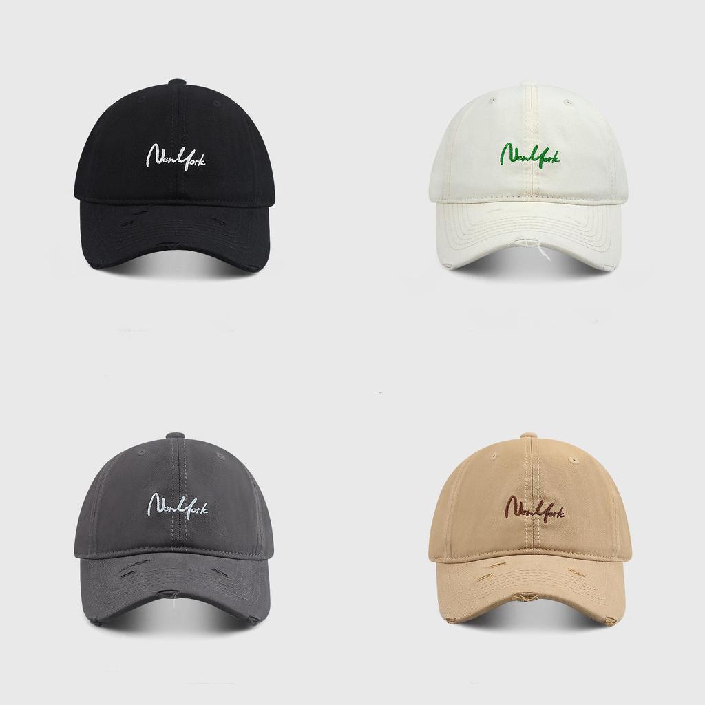 Cotton Baseball Cap With Embroidered Letters And Wide Brim For Sun Protection