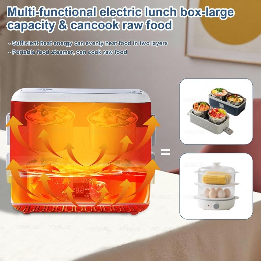 Electric Heated Lunch Box for Adults 2.4L Portable Fast Heating Lunch box with 4 pcsFood Container 110v Double Steam Electric F