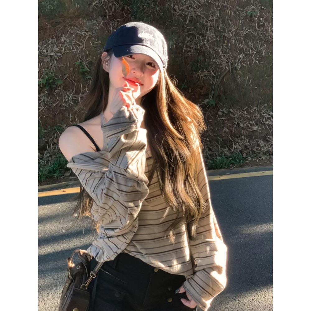 Women s Striped One-Shoulder Long-Sleeve Pullover Top - Autumn 2025 Collection One Size (Premium Quality)