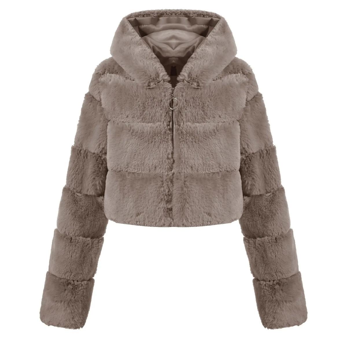 

2KWEIRD Y2k Уличная одежда Женская Осень Зима Пальто из искусственного меха С капюшоном Укороченная куртка Меховое пальто С длинным рукавом Кардиган Мягкие топы Винтаж Харадзюку S хаки