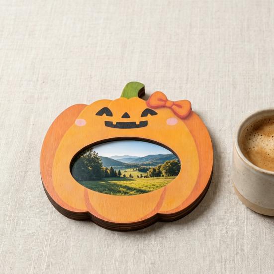 Holiday Gift Photo Holder Halloween Wooden Frame, Pumpkin/Ghost Picture Frame for Wall Personalized Hanging or Desktop Display, Home Decor Sturdy Wood