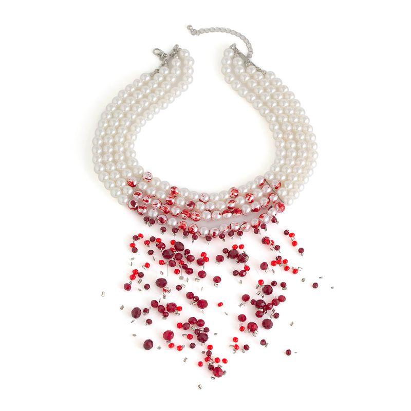 

European and American Gothic Style Blood Drop Necklace Multi-Layer Choker for Women Cosplay Christmas Imitation Pearl Choker Silver