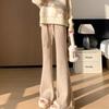 High Waist Ruffle Edge Knitted Wide Leg Pants for Women In Autumn New Vertical Pit Stripe Niche Floor Length Pants