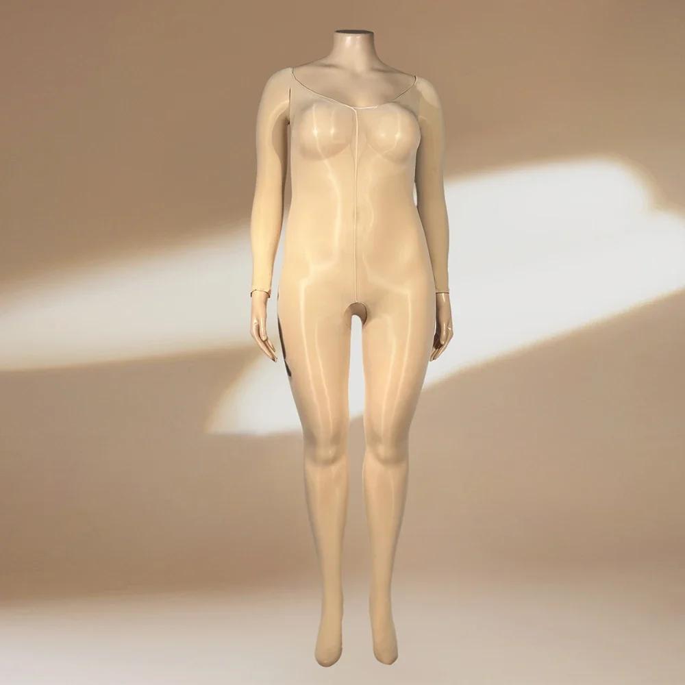 High Elastic Unitard Fashion V Neck Bodysuit Women 912 Pin Oil Shiny Jumpsuit Sheer See Through Shaping Wear Leotard