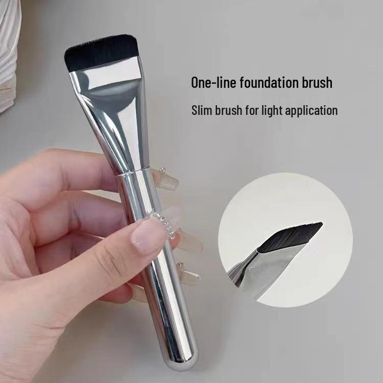 Crescent Curved Flat Head Foundation Brush - Ultra-Thin, Fishtail Handle, Traceless Makeup Application