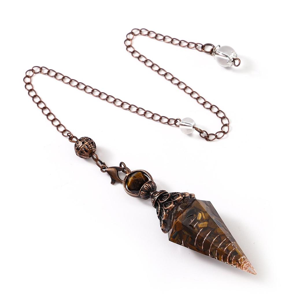 Antique Silver Seven Chakra Crystal Resin Pendulum with Semi-Precious Chips Pendant