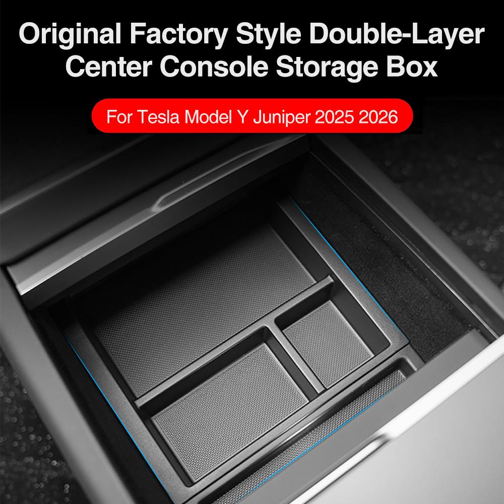 Heenvn 3Pcs For Tesla Model Y Juniper Model YL 2025 2026 ABS Car Center Console Armrest Double-layer Storage Box Organizer Cover