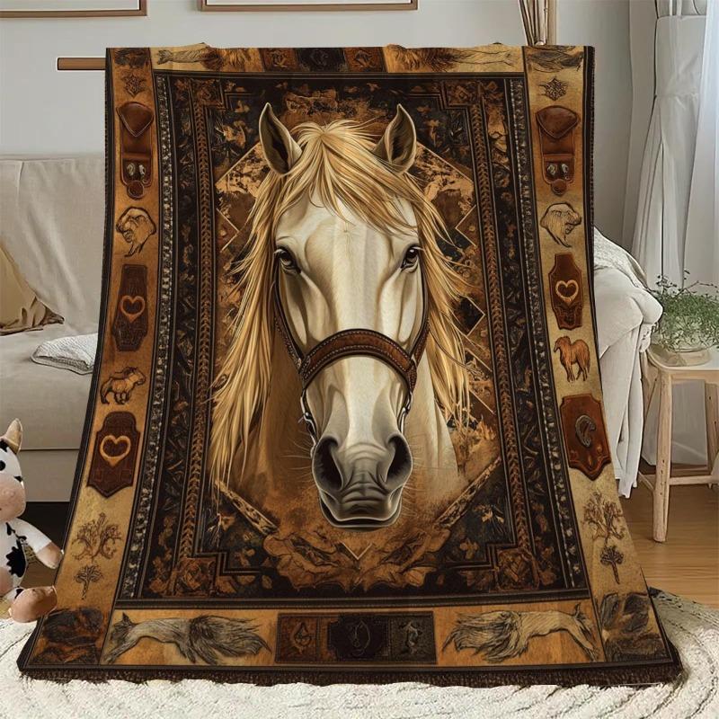 Flannel Throw Blanket Majestic Horse Collage Print Soft Warm Naptime Blankets All Season for Sofa Bed Home Decor Ideal Gift