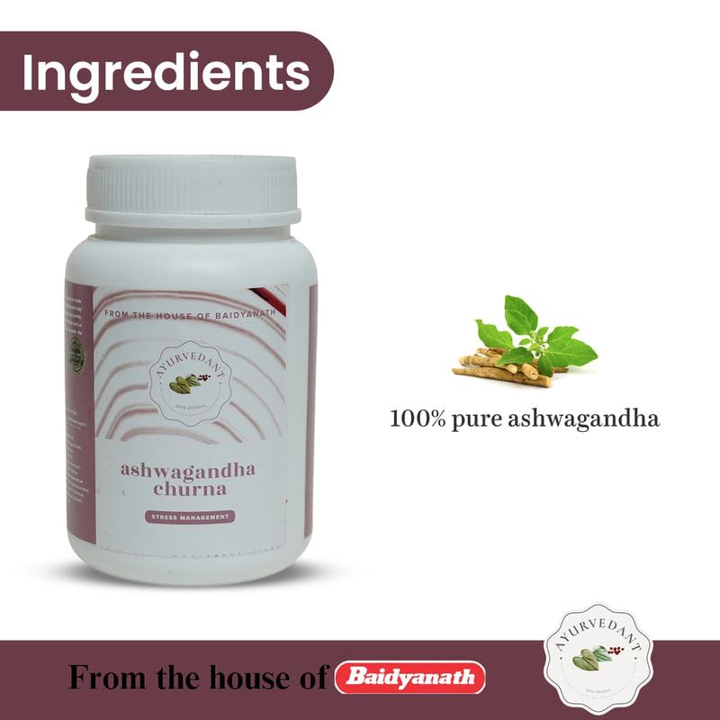 Baidyanath Ayurvedant Ashwagandha Churan 100 GM Pack Of 1 Stress Management Energy Support