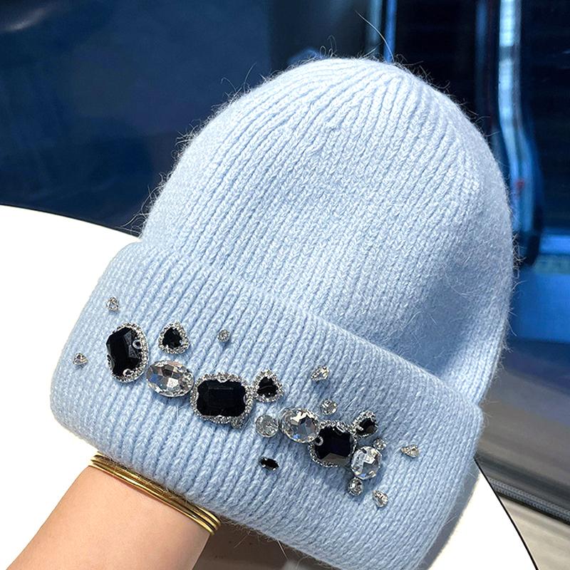 

Женские толстые шапки для женщин осень-зима сплав алмазный мех вязаная шапка M（56-58cm）