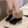 Fashion Furry Ankle Boots for Women Winter Comfortable Sports Leisure Cotton Shoes Wedges Thick Bottom Back Zipper Padded snow Botines