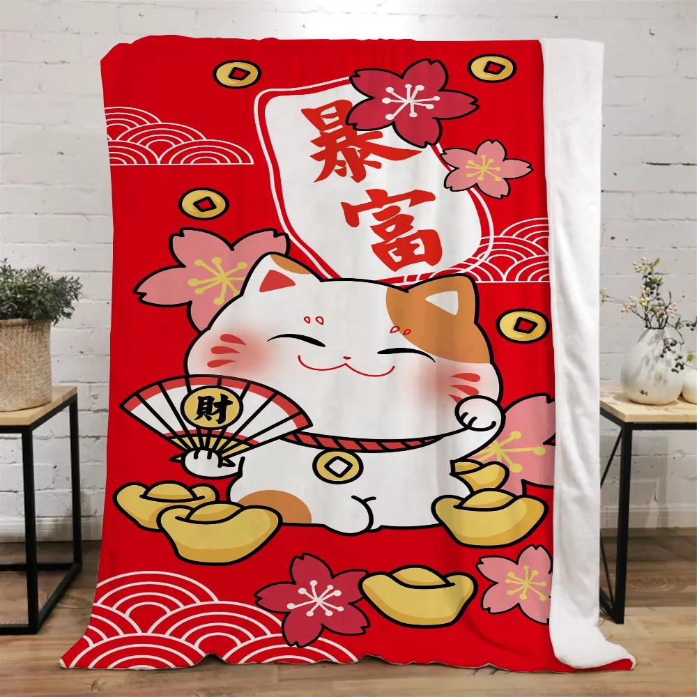 Lucky Cat Fluffy Soft Blankets & Throws Designer Throw Blanket Bed Knitted Plaid Interior for Home Luxury Bedding Beach Towel