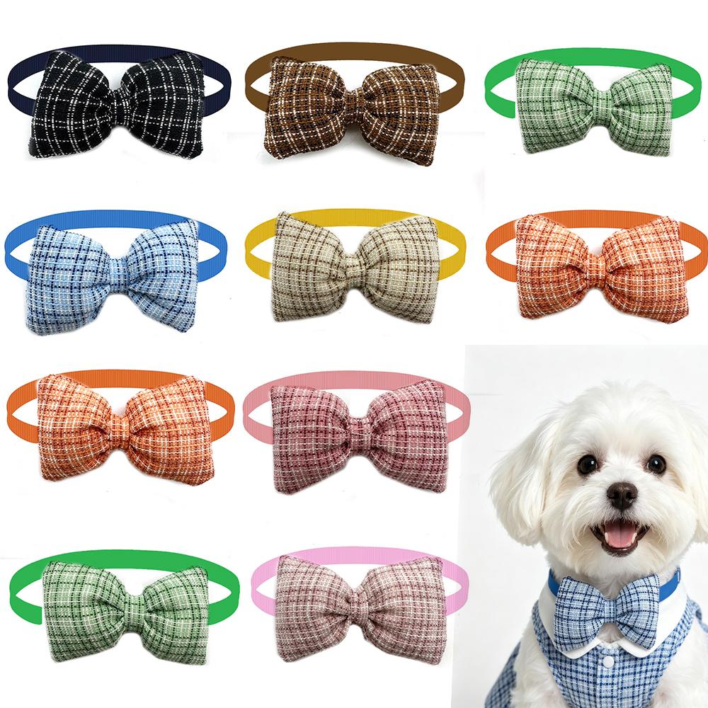 50/100pcs Pet Dog Bowties Elegant Check Puppy Dog Bow Tie Pet Collar Dog Grooming Accessories Pet Supplies for Small Dogs